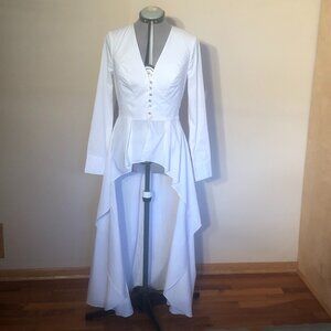 Venus-spark white women's high-low style cotton Summer statement shirt